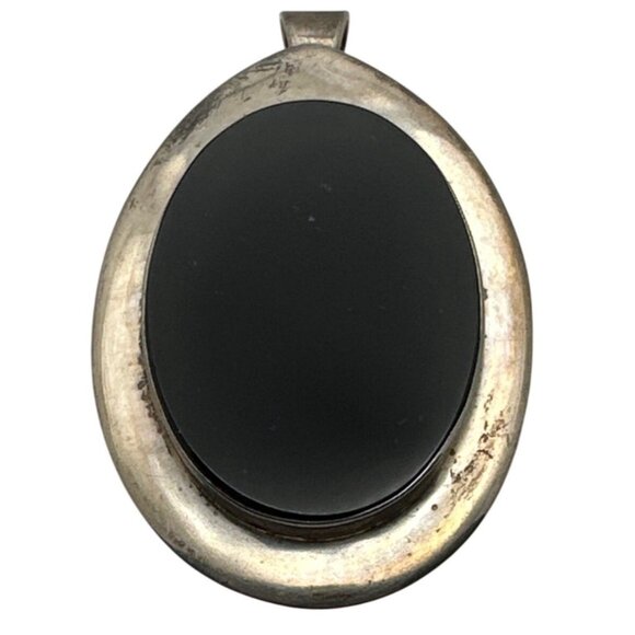 Vintage Taxco Mexico Sterling Silver Obsidian Oval Pendant Brooch Combo Signed - Picture 2 of 9